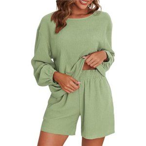 2 Piece Outfits Women's Off Shoulder Pajama Set Light Green